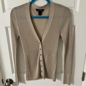 WHBM Metallic Gold Ribbed V-Neck Button Cardigan Sweater Women's Small